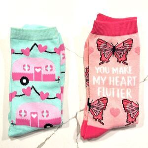 NWOT Pair of Fashion Socks Pink Butterfly Blue Camper Socks